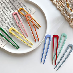 日系哑光彩色金属U型发簪盘发女汉服简约现代发钗可爱丸子头簪子详情14