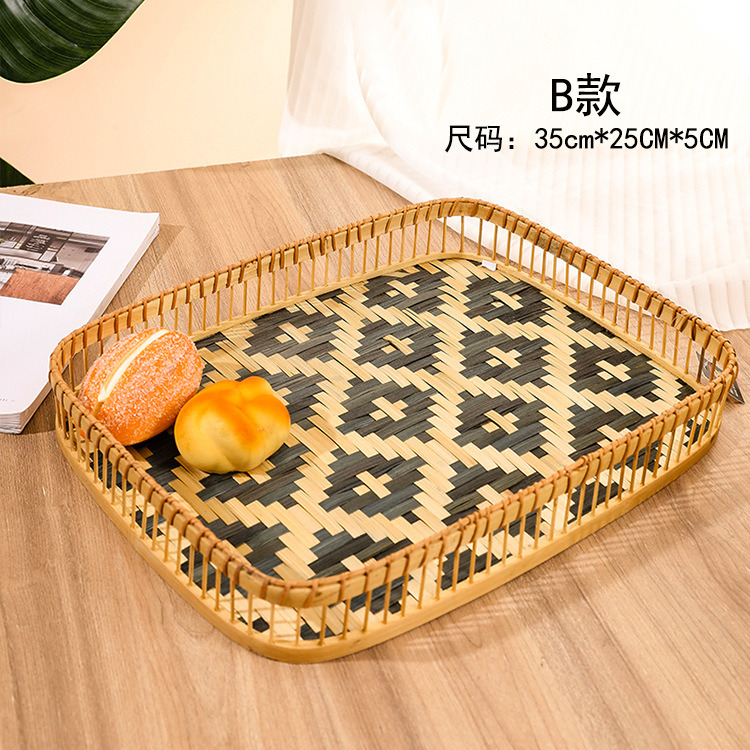 欧美风纯手工编织果盘竹编托盘批发家居收纳篮子干果篮亚马逊热卖详情2