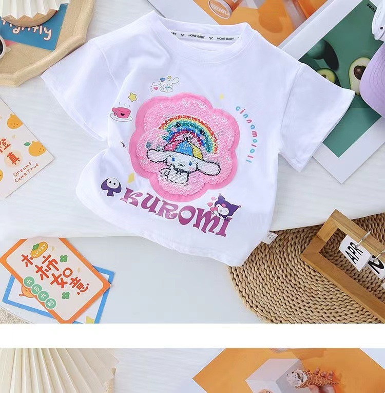 女童t恤短袖纯棉夏季2024新款爆款洋气变色库洛米亮片女孩可爱详情11
