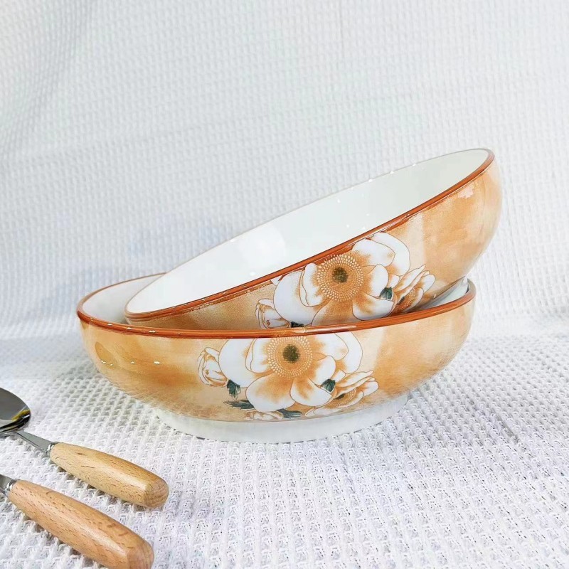 Japanese camellia ceramic bowls, plates and tableware, household rice bowls, large soup bowls, vegetable plates, popular retro bowls and plates, can be microwaved pic 6