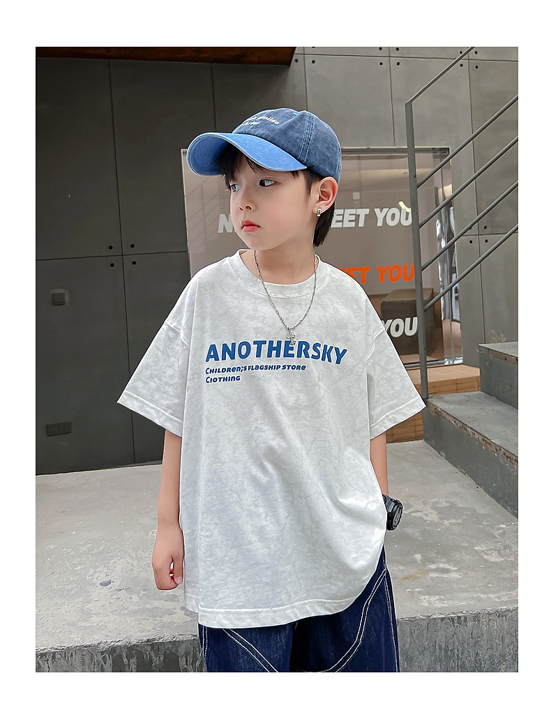 男大童夏装白色字母短袖T恤2025新款儿童装体恤夏季宽松纯棉上衣详情10