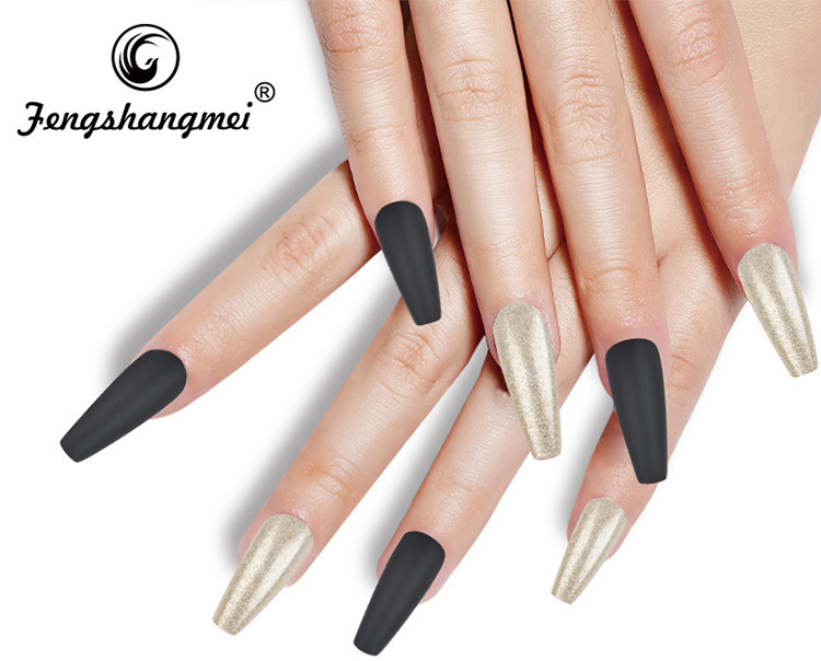 Wearable false nails, extra-long ballet nail patches, trapezoidal nails, popular nail art in Europe and America, French coffin nail patches wholesale, exclusive for foreign trade pic 1