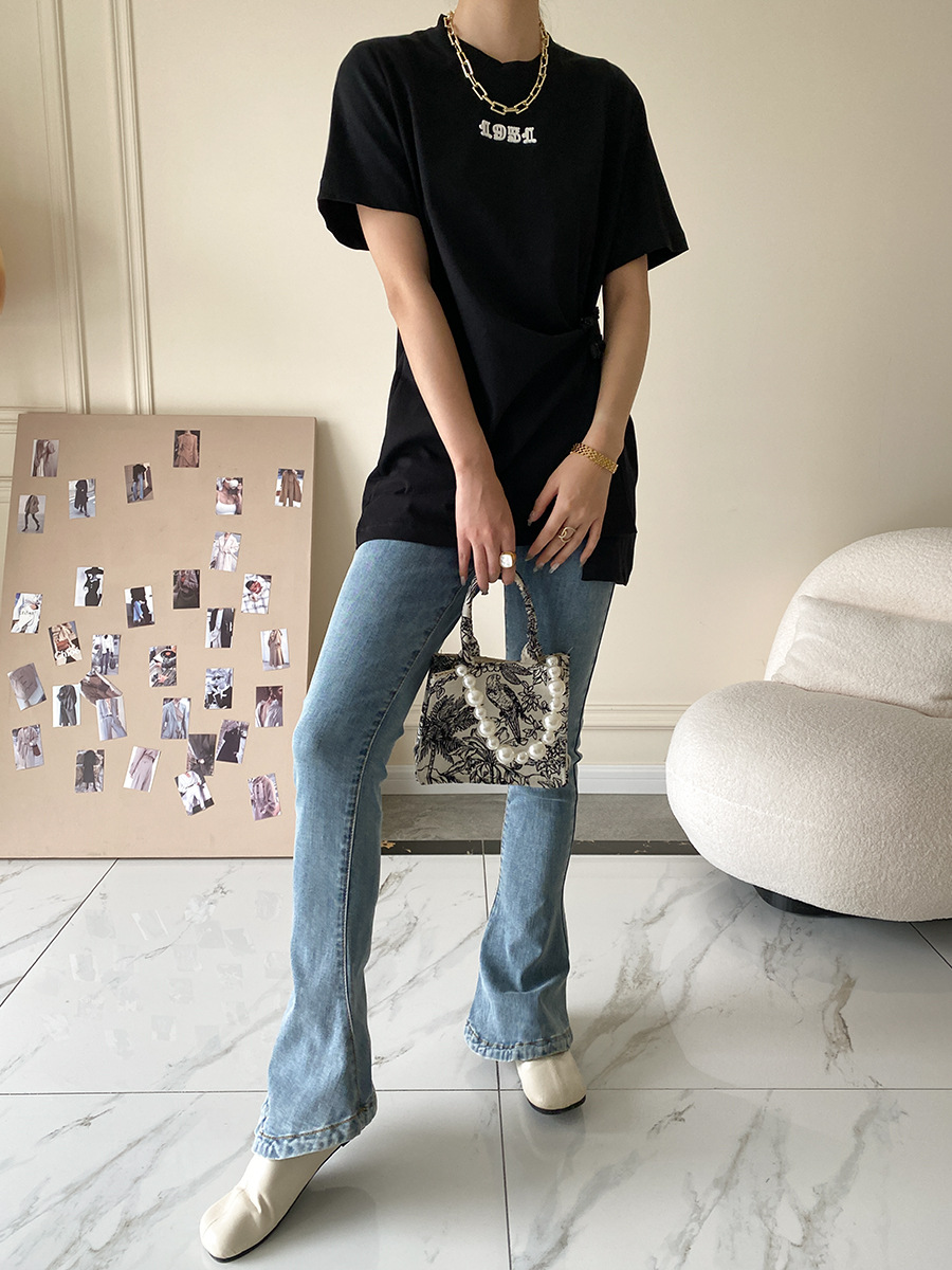 Sinan guoji plato hebilla bifón caída hombro manga camiseta mujer moda cool sentido de diseño verano 2022 nuevo SN1425 pic 35