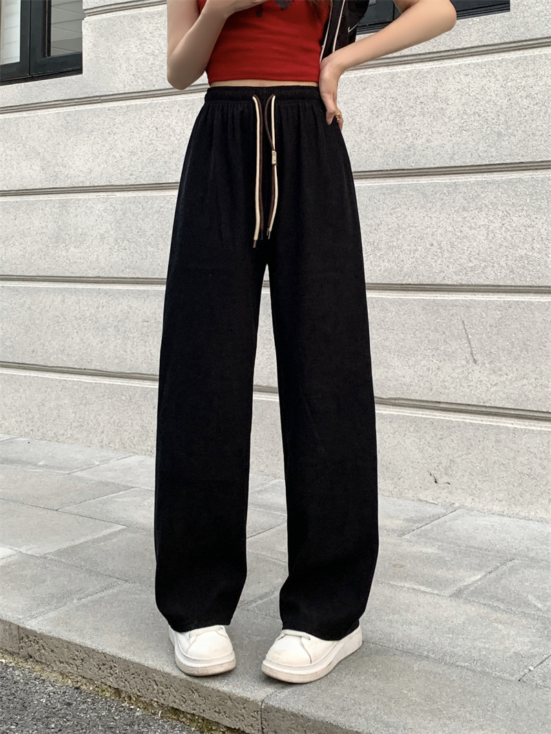 Corduroy ultra-fine corduroy wide-leg pants for women, new autumn style double drawstring smiling face belt casual pants, high-waisted straight-leg pants pic 21