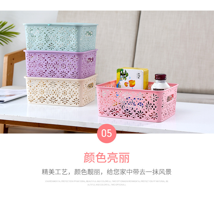 Plastic hollowed-out cosmetic storage box, desk and office desk miscellaneous storage basket, fashionable multi-functional storage basket 0750 pic 12