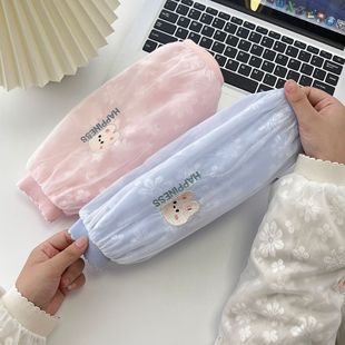 Cute warm hand sleeves for women, long work anti-dirt sleeves, student sleeves, winter two-in-one plush gloves sleeves pic 5