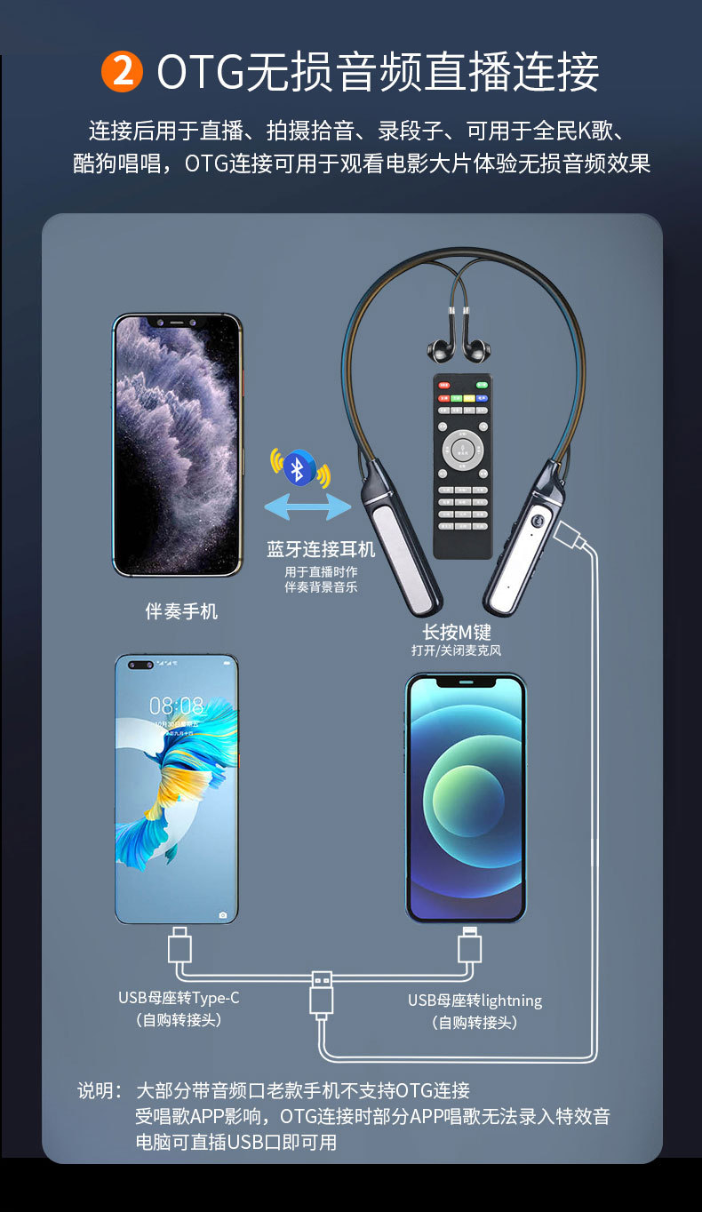 新款直播K歌5.3蓝牙耳机 内置声卡无线接收器通用蓝牙直播耳机详情29