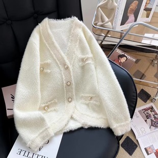 撞色拼接毛衣外套开衫女2022秋冬新款宽松设计感加厚针织开衫女装详情27