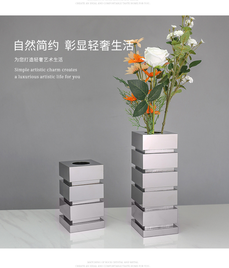 Nordic minimalist and light luxury electroplated silver-gray crystal vase decoration, model room, homestay home, living room table decoration pic 21