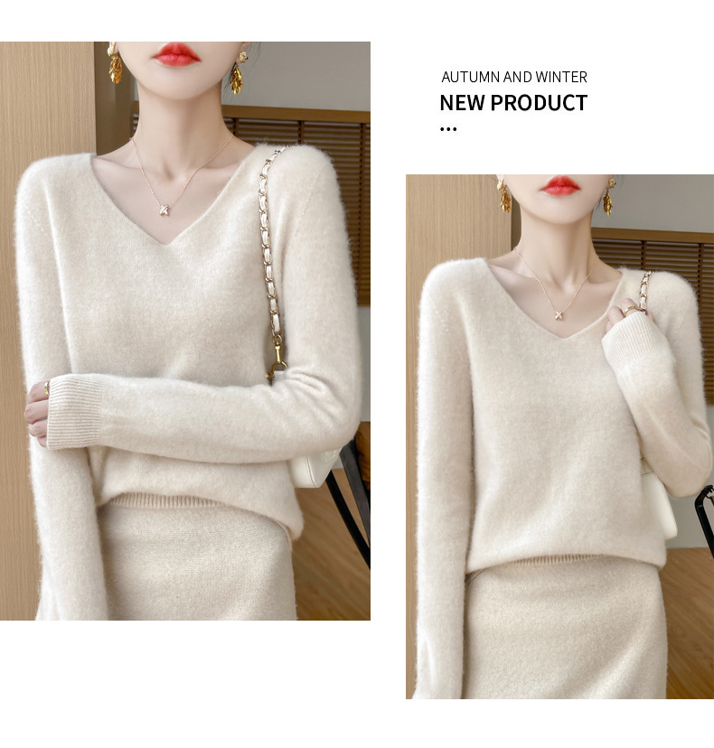 濮院羊毛衫女100纯羊毛一线成衣V领软糯针织上衣外穿显瘦打底衫详情17