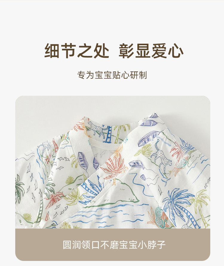 婴儿连体衣纱布夏季短袖和尚服新生儿包屁衣竹纤维宝宝哈衣外出服详情9