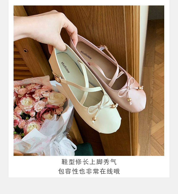 羊皮版~葡萄妈同款少女蝴蝶结交叉带芭蕾舞鞋平底玛丽珍鞋女单鞋详情8
