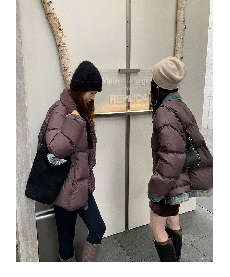 Qumeng DT CLASSIC Retro patchwork fake two-piece denim down jacket for women, 90 white duck down winter coat for women pic 59