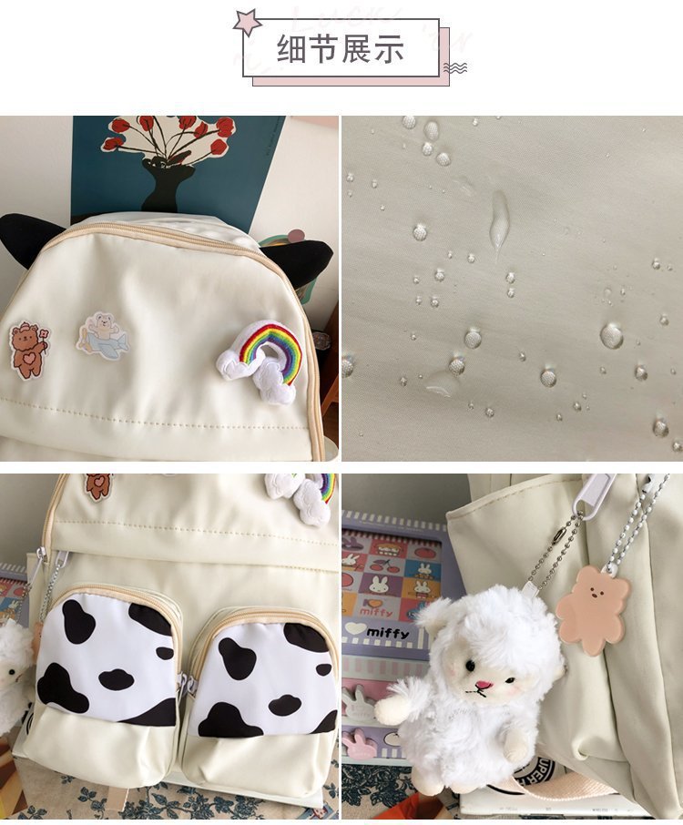 Japanese-style ins campus school style, fresh and cute, cute cow with earbuds, soft girl schoolbag, funny student backpack pic 40