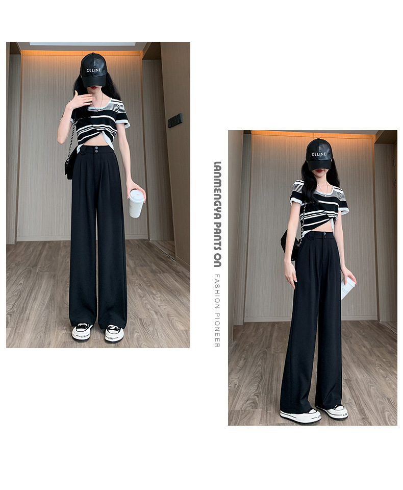 王奕婷同款西装阔腿裤女春秋夏显瘦垂感梨形身材双扣休闲直筒拖地详情18