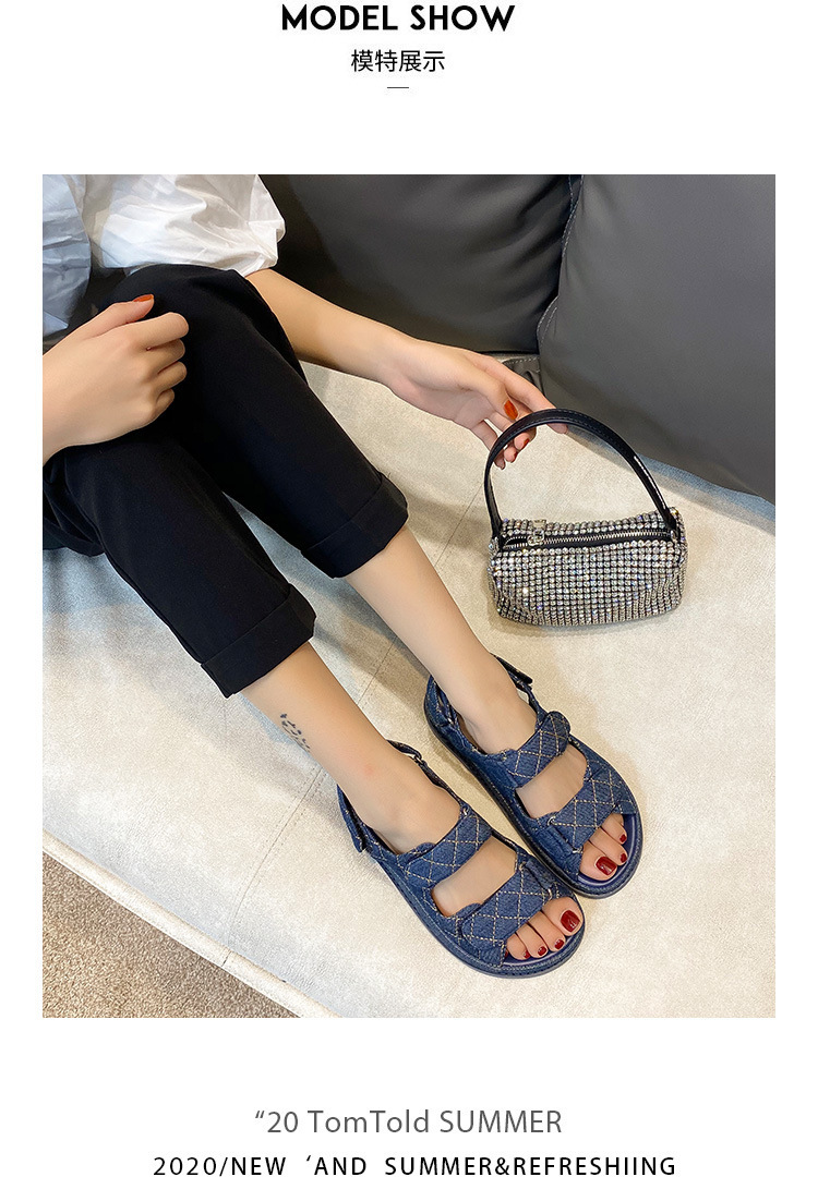 2024夏季新款小香风魔术贴厚底休闲运动凉鞋百搭平底沙滩罗马女鞋详情9