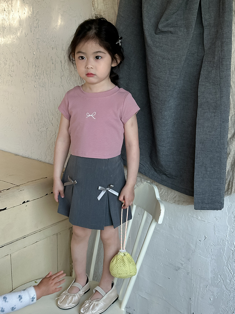 女童蝴蝶结露背T恤2024夏季新款韩版左小然自制刺绣蝴蝶结短袖详情14