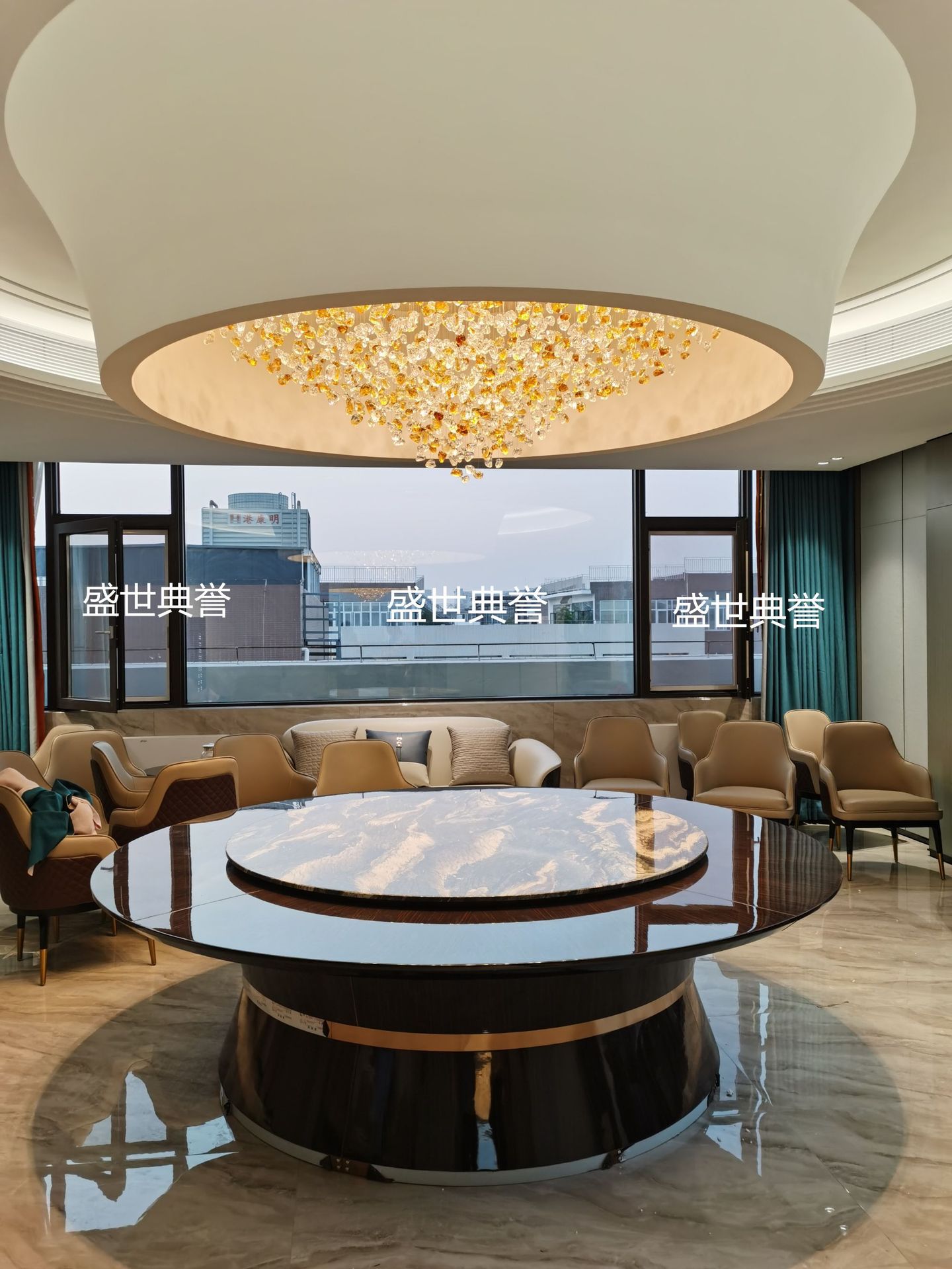 Beijing star hotel solid wood electric dining tables and chairs, high-end club electric turntable dining tables, modern light luxury large round tables pic 1