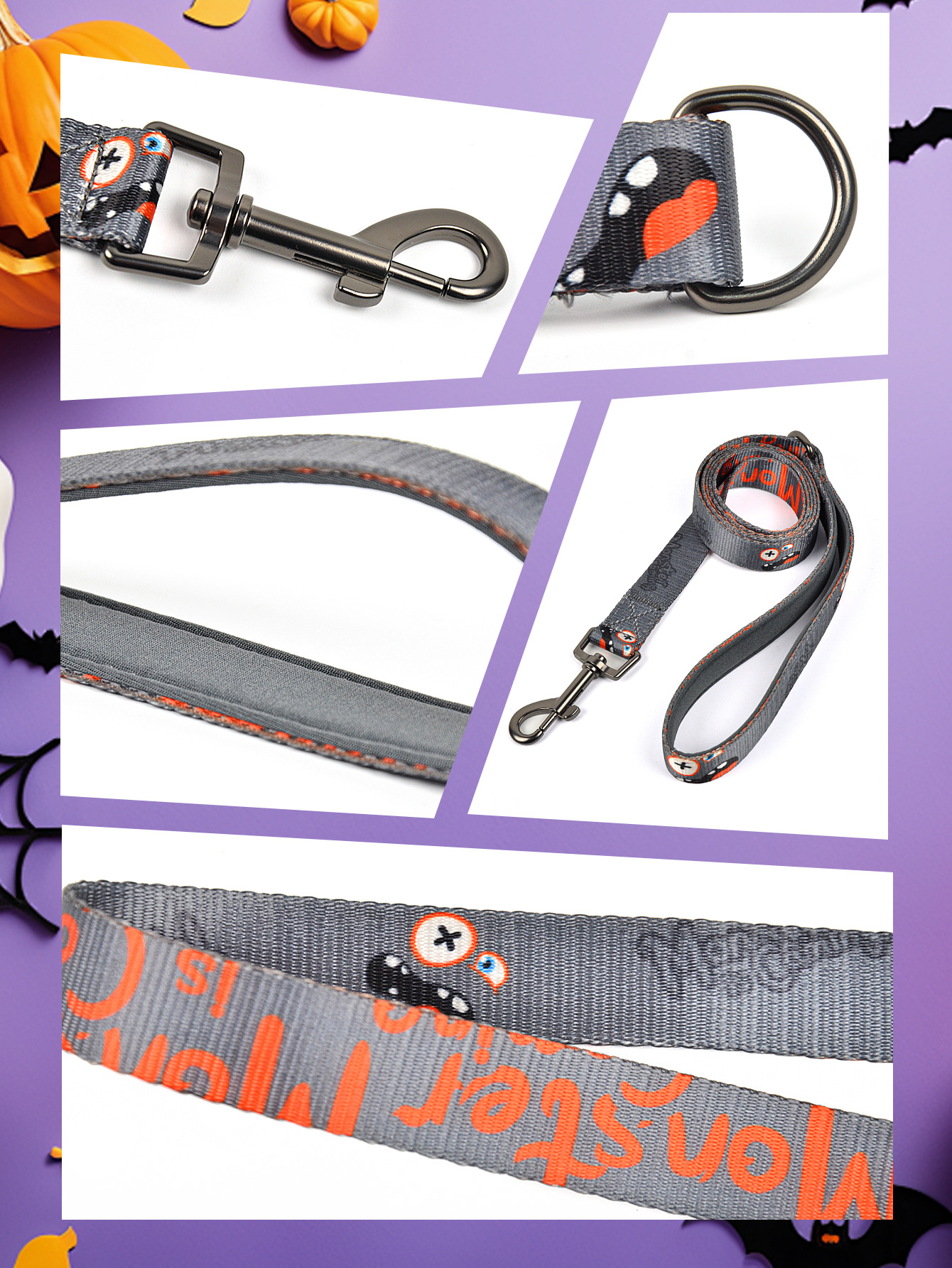 跨境工厂直发宠物胸背牵引绳毛绒玩具垃圾袋收纳包四件套万圣节详情10