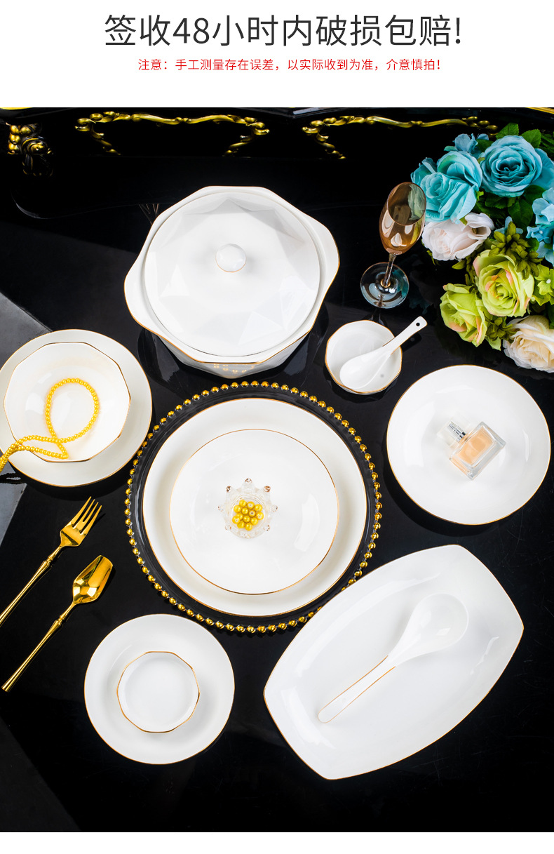 Gilded shadow blue diamond bone China tableware set, Jingdezhen ceramic tableware, diamond bowls, plates and plates, light luxury high-end gifts pic 9