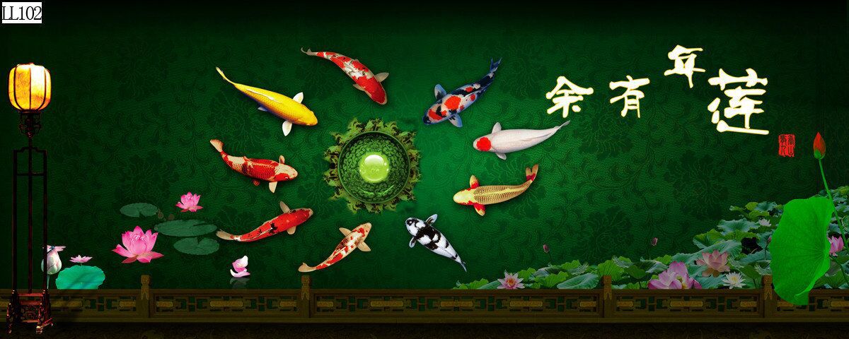 Fish tank background painting, aquarium landscape painting, lotus year surplus, high mountains and flowing water, good luck and happiness, pp non-adhesive landscape painting pic 27