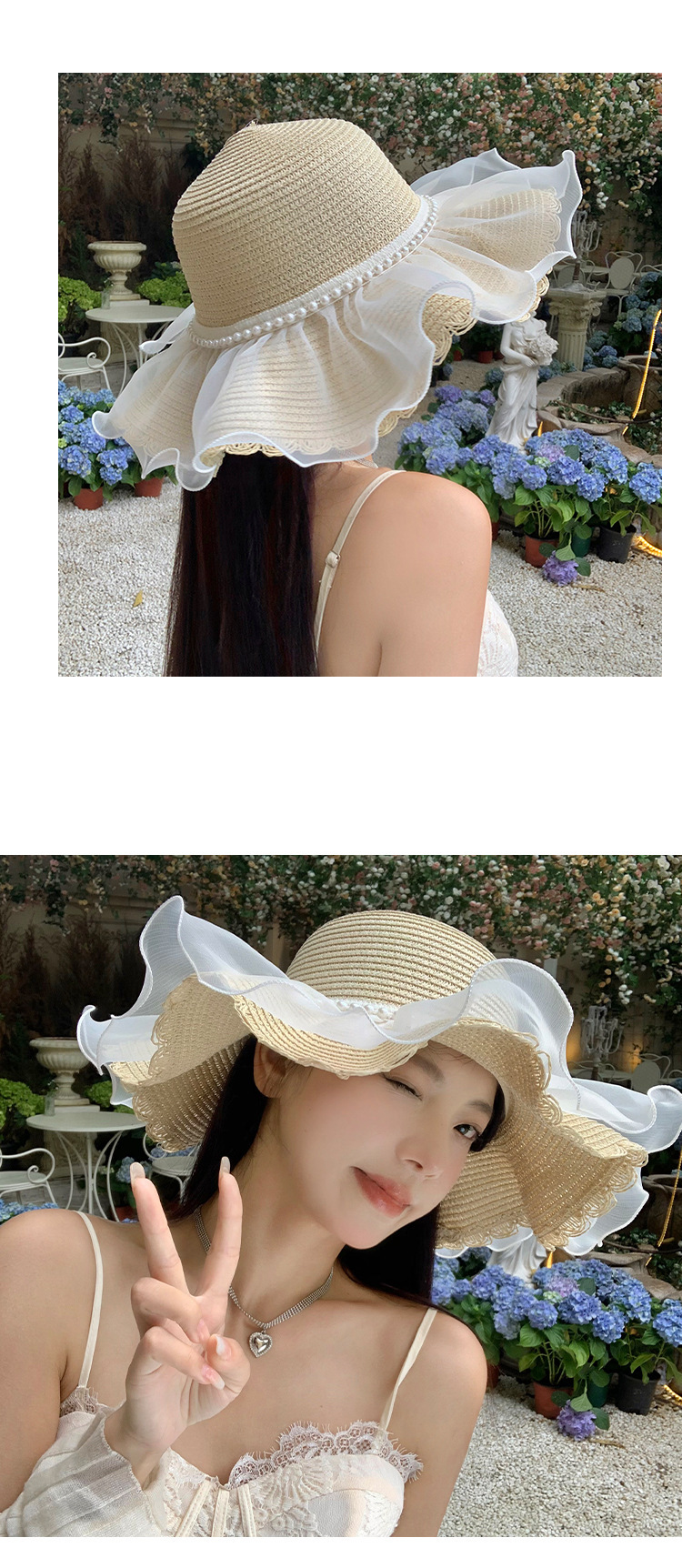 A popular lace straw hat for women in summer with a large brim, an outdoor UV protection straw woven sun hat, and a beach hat pic 4