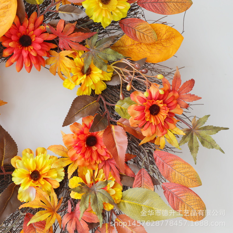 Desheng Cross-border E-commerce Amazon Thanksgiving Harvest Festival Maple Leaf Autumn Flower Sunring Wreath Home Decoration pic 8