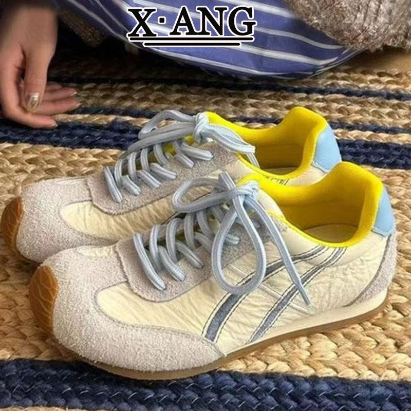 真皮7cm内增高德训鞋女鞋2025春夏季新款百搭厚底休闲运动阿甘鞋详情6