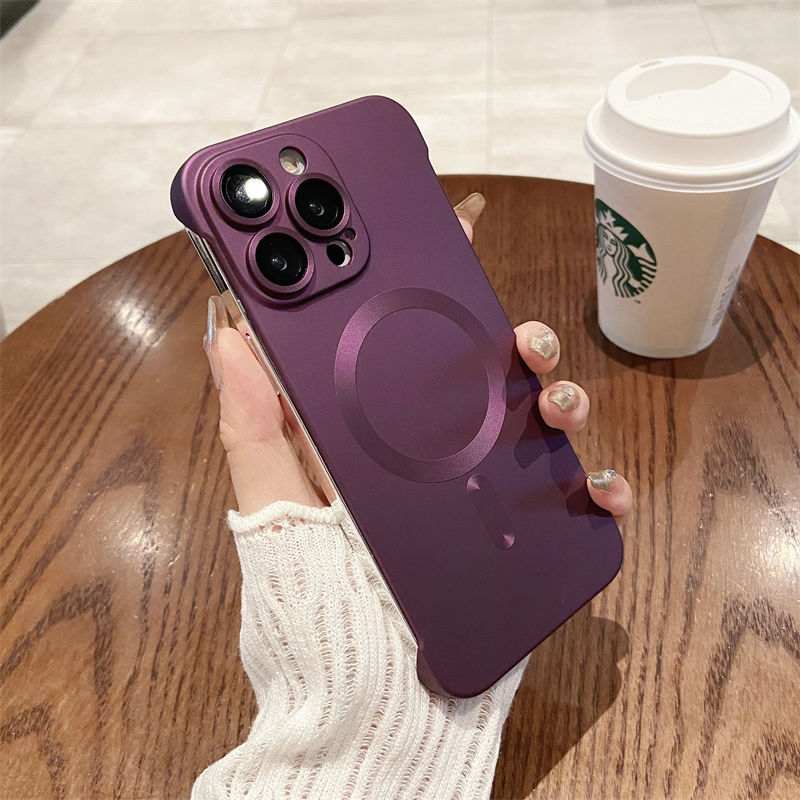 适用苹果15Promax无边框磁吸手机壳金属漆iPhone13镜头膜全包硬壳详情12