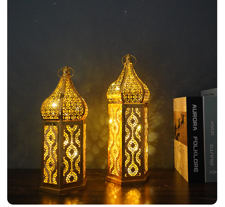 Cross-border new ironwork gilded wind lamps, hollowed-out Moroccan lanterns, home decoration ornaments, handicrafts, atmosphere props pic 10