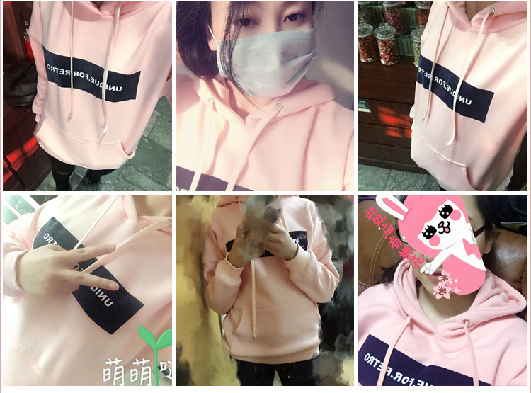 A new large-sized, fleece and thickened hooded sweatshirt for women with loose long-sleeved sleeves pic 5