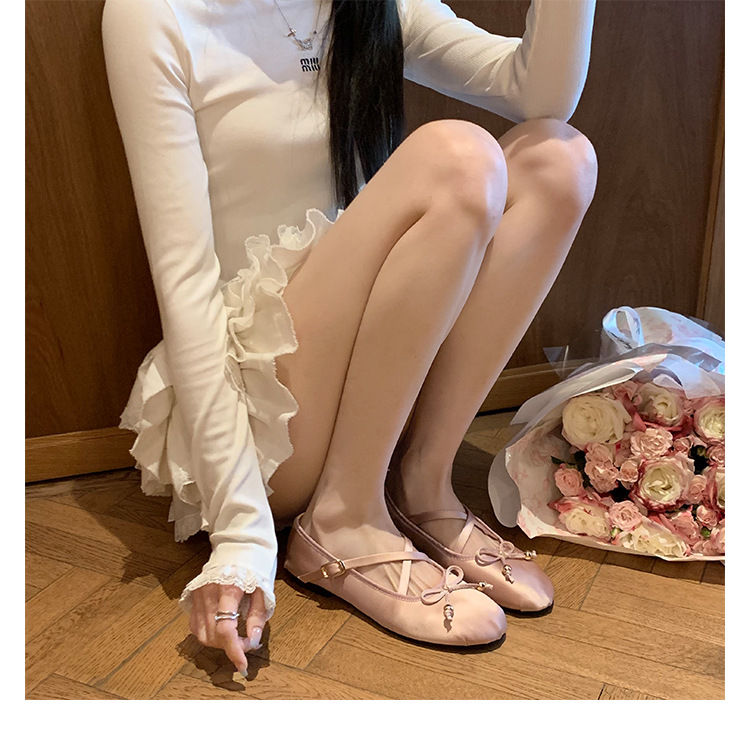 羊皮版~葡萄妈同款少女蝴蝶结交叉带芭蕾舞鞋平底玛丽珍鞋女单鞋详情28