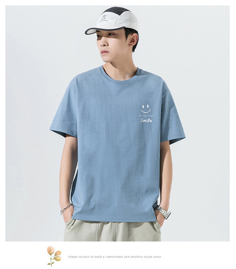 大码短袖t恤男2023夏新款棉T笑脸印花宽松男装男士爆款跑量T恤男详情9