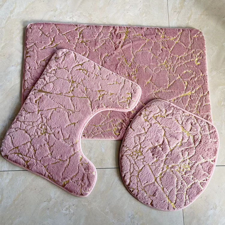 Rabbit fur gilded toilet three-piece set, carpet floor mat, bathroom and toilet anti-slip mat, household entrance floor mat pic 7