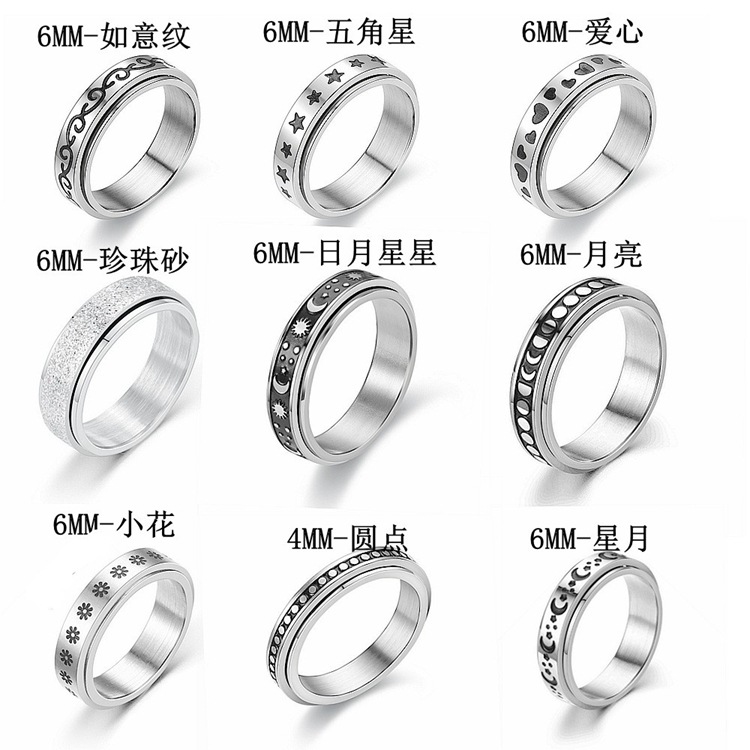 Cross-border Amazon bestseller titanium steel rotating ring, star and moon stress-relieving and anti-anxiety ring, European and American accessories/Chinese trend products pic 6