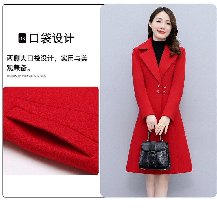 High-end woolen overcoat for women, mid-length, 2021 new autumn and winter Korean style, fashionable and elegant, fitted suit collar jacket pic 6