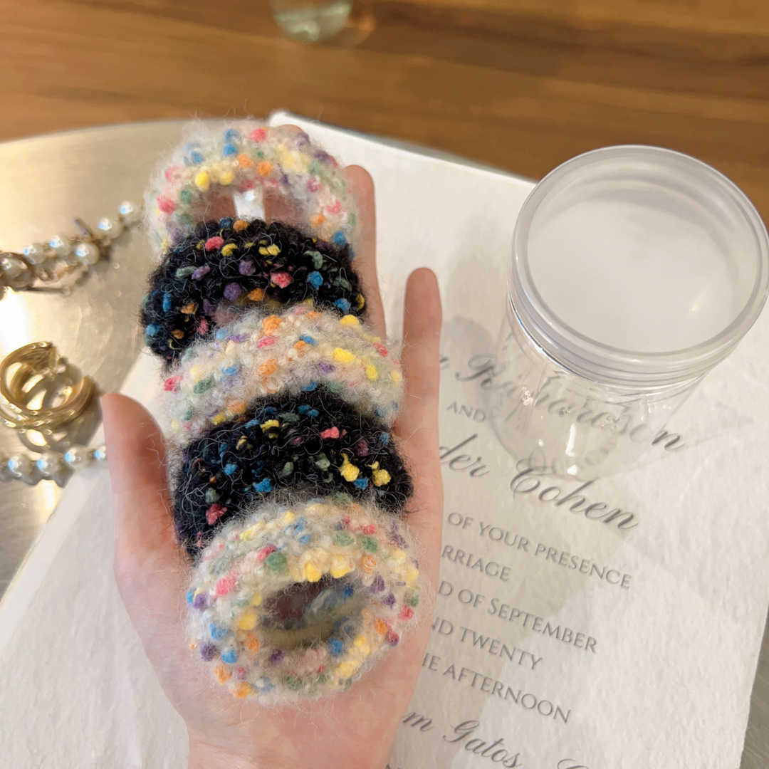 秋冬款毛绒高弹力马尾发绳韩式波点毛巾圈头绳简约小众针织毛线圈详情14