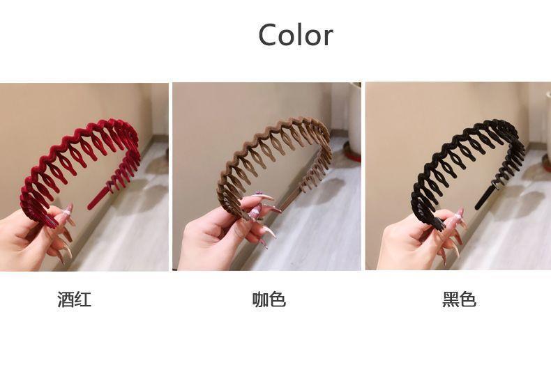 2023 New style toothed hair band, flocking, trendy, simple and short bangs, hair clips, red headwear, wavy headband pic 3