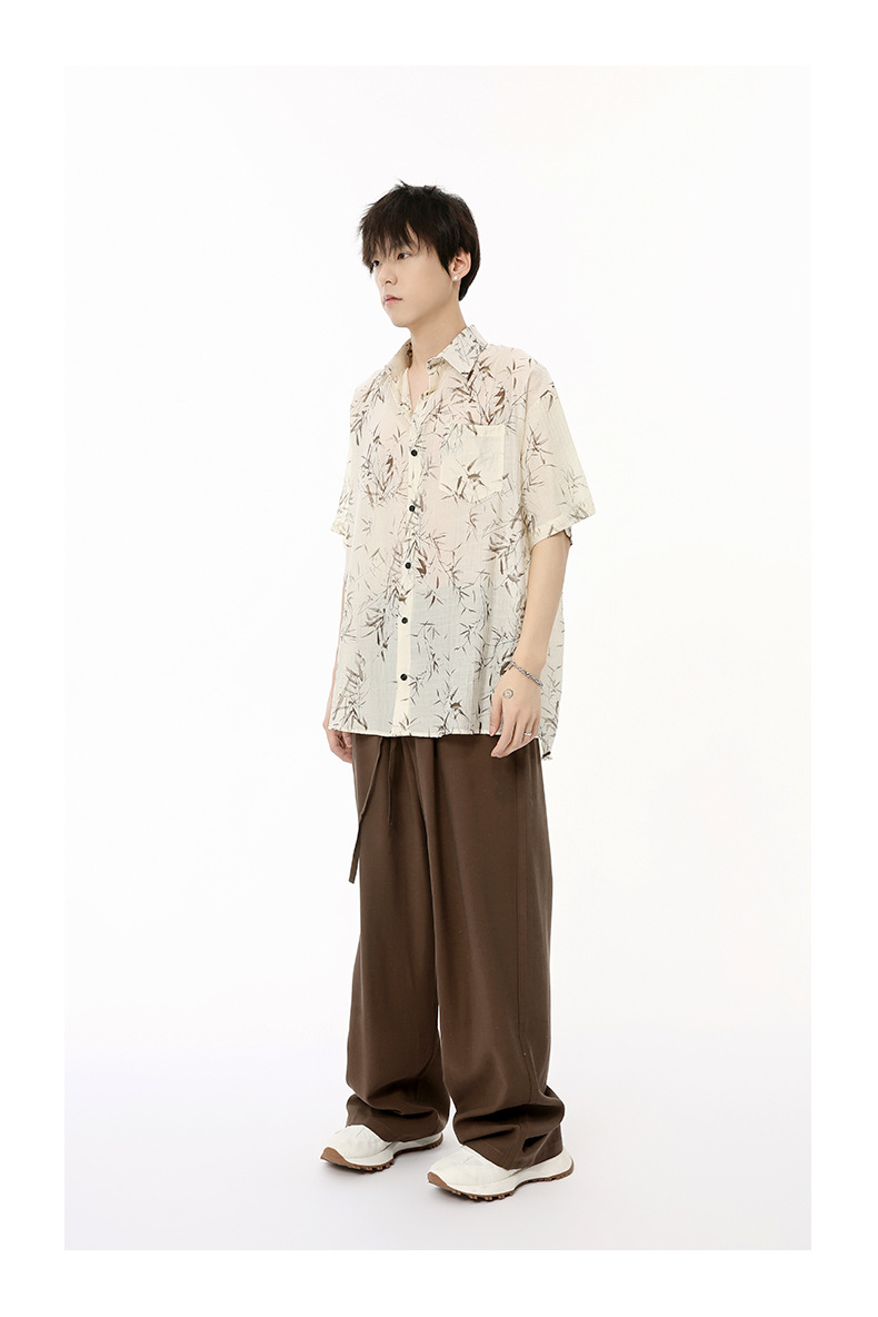 MTLCLOTHES男装|2024夏款新品 新中式国风薄款竹叶慵懒短袖衬衫潮详情12