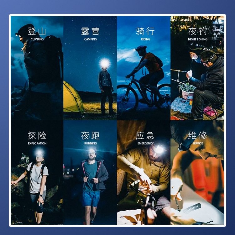 跨境智能感应头灯led户外强光usb充电轻便工作电筒夜钓跑步cob灯详情2