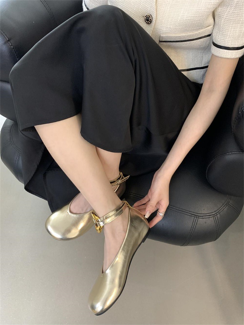 法式复古金色小皮鞋女2024新款脚腕扣带豆豆鞋春夏秋季玛丽珍单鞋详情6