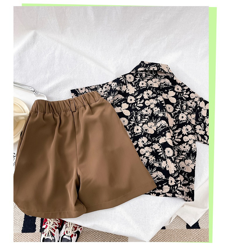 儿童夏装套装男童夏季新款童装女宝复古港风碎花短袖衬衫两件套潮详情22