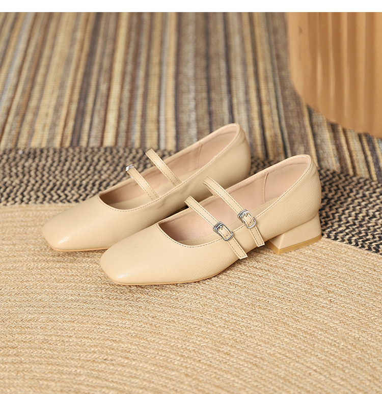 The new 2024 Spring/autumn collection of Mary Jane shoes, featuring a stylish square-toed one-shoulder style, is made of genuine leather with a shallow opening, thick mid-heel, and is a wedding shoe pic 48