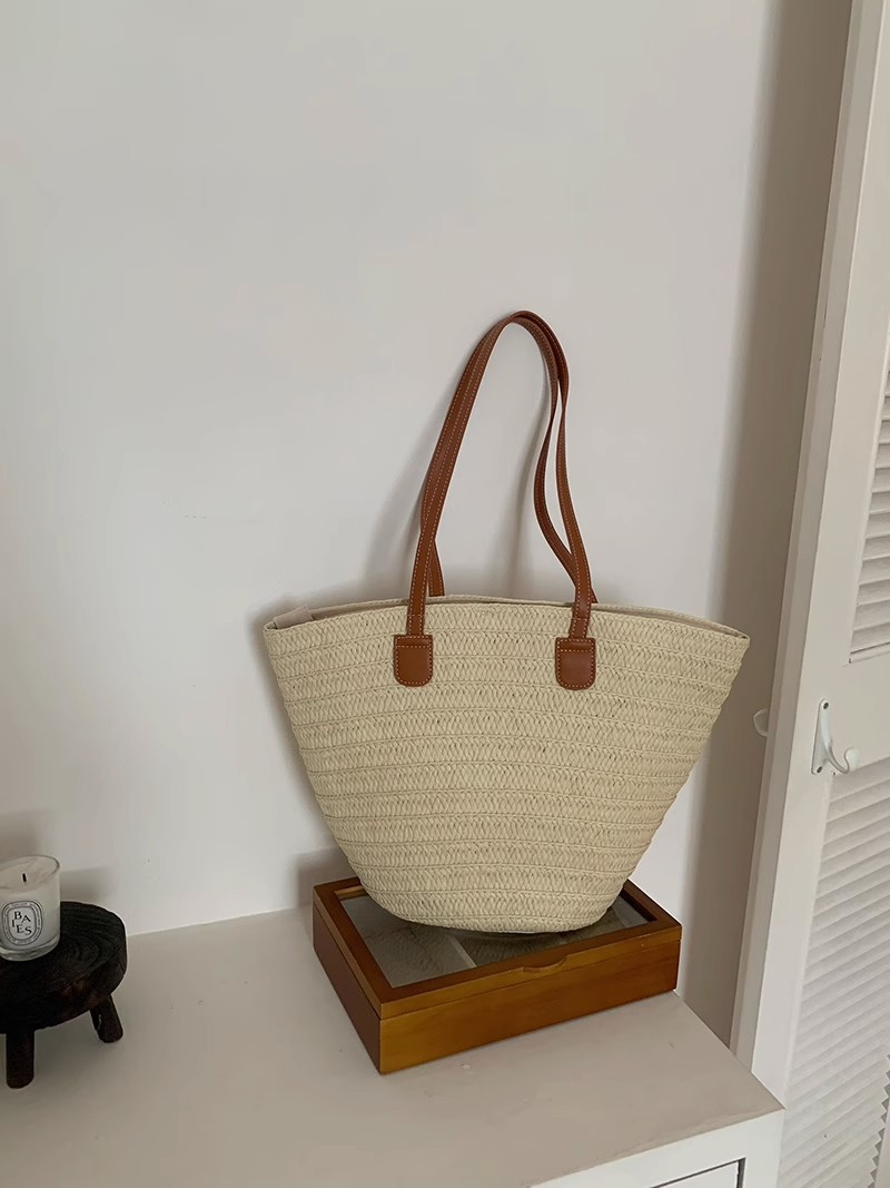 草编包包女大容量2023新款度假沙滩包编织水桶包菜篮通勤托特包潮详情5