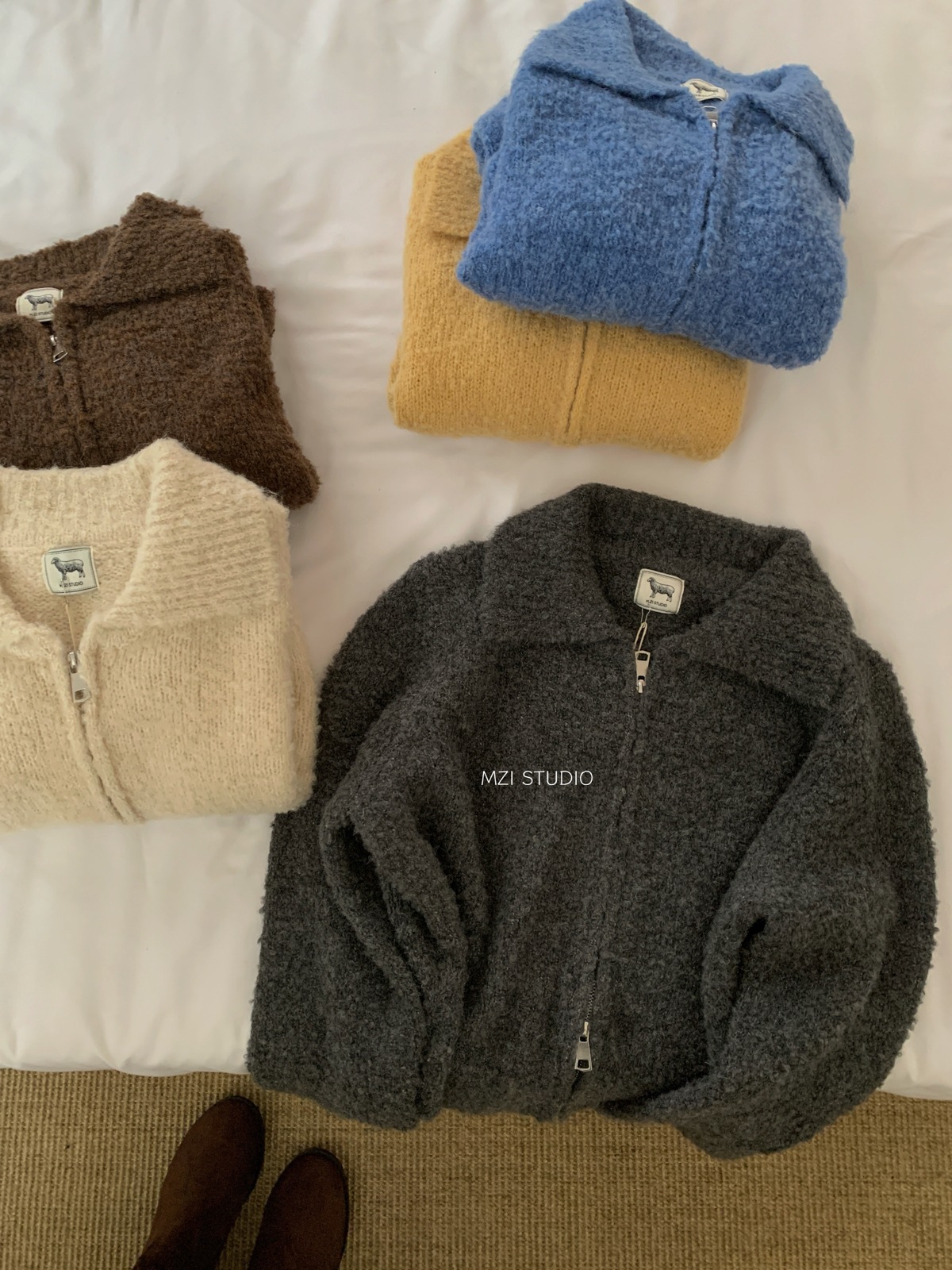 M.ZI秋冬韩系减龄羊毛混纺针织开衫慵懒风休闲宽松拉链毛衣外套女详情3