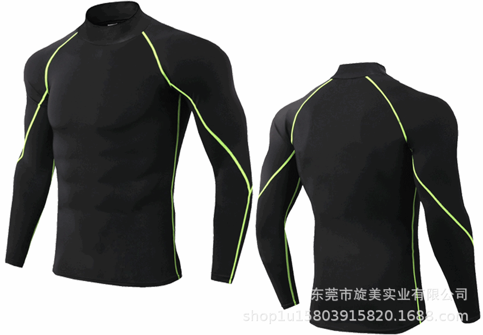 2024PRO健身修身男长袖户外运动高弹速干骑行训练薄款紧身高领T恤详情33