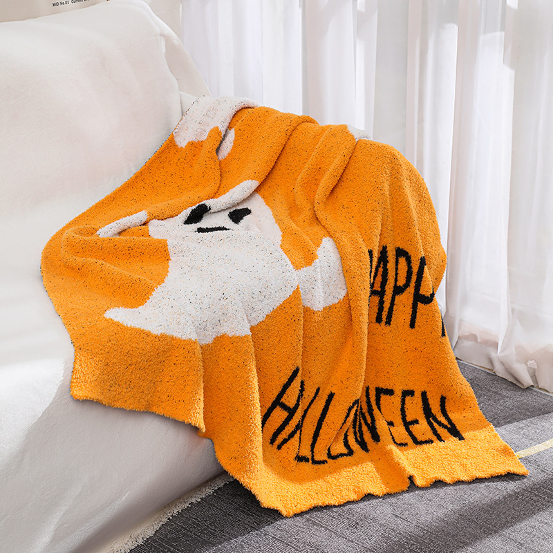 美式万圣节节日幽灵图案盖毯半边绒针织提花毯子保暖加厚毛毯批发详情11