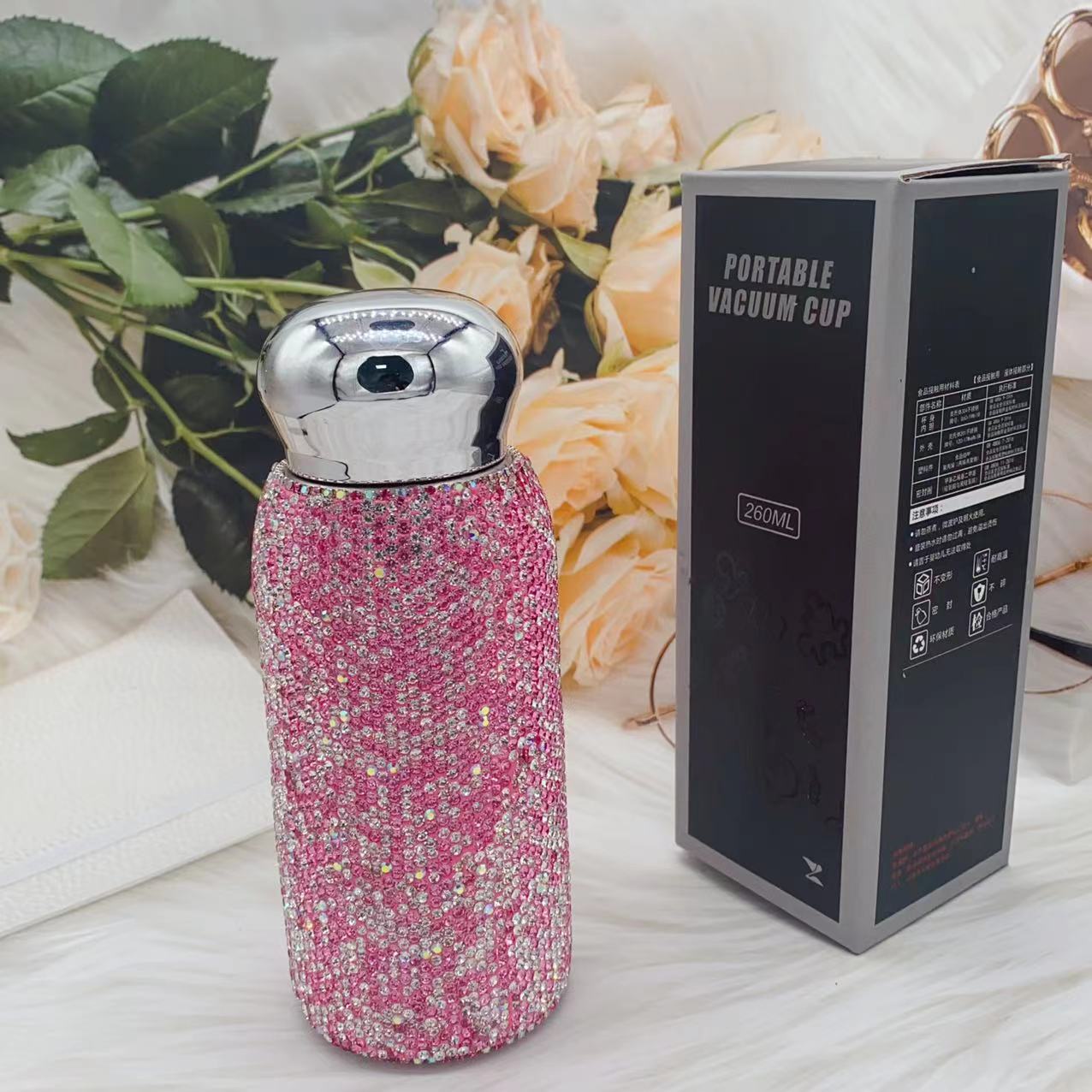 网红镶钻蝴蝶结车载便携水杯不锈钢保温杯镶钻水钻爱心KT猫保温杯详情11