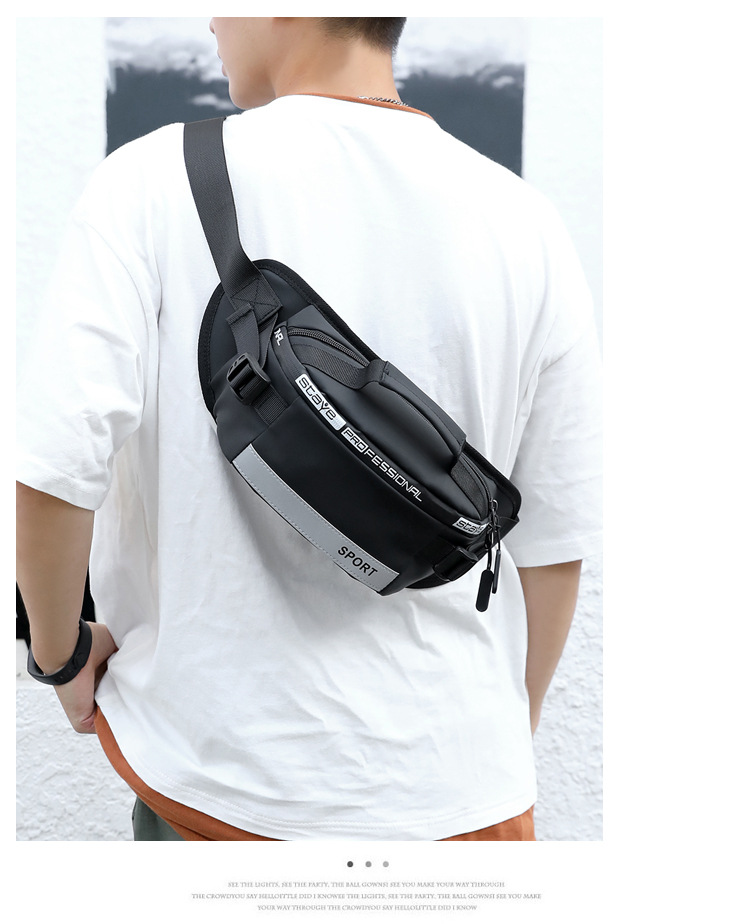 男士大容量腰包返光尼龙斜挎包韩版时尚新款生意收银胸包一件代发详情21