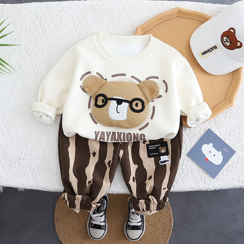 2025年童装春秋款儿童套装韩版休闲眼镜熊动物卫衣长袖两件套洋气详情3